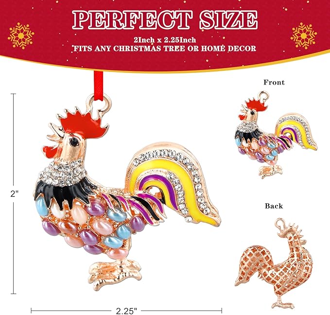 WhatSign Metal Chicken Ornaments - Farm Animal Gift for Christmas Tree Decorations