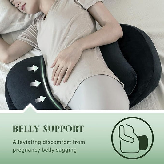 DOWNCOOL Pregnancy Pillow, Black Maternity Pillow for Pregnant Women, Pregnancy Pillows for Sleeping with Removable Cover,Support for Back, Belly, Legs