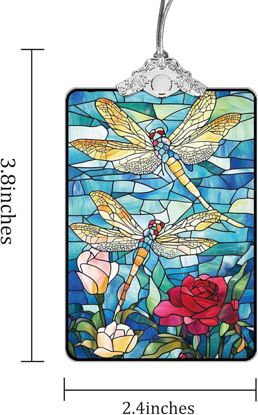 Dragonfly Stained Glass Ornament, 2025 Christmas Tree Hanging Decoration Exchange or Nature-Inspired Decor, 3.8 x 2.4 Inch