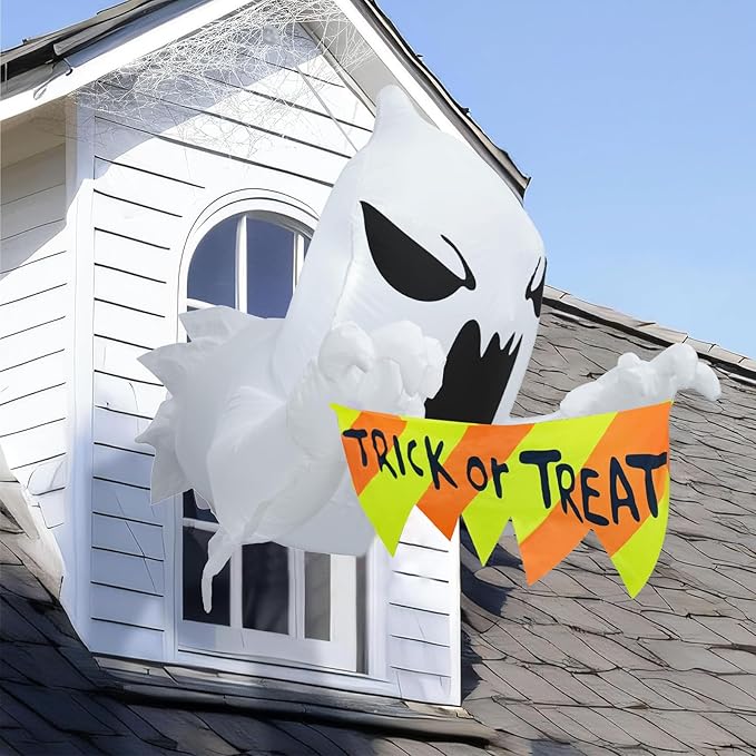 3.5FT Halloween Inflatables Flying Ghost Broke Out from Window, Blow Up Inflatables with Built-in LED Lights, Halloween Outdoor Inflatables Decorations for Yard Garden Lawn Decor