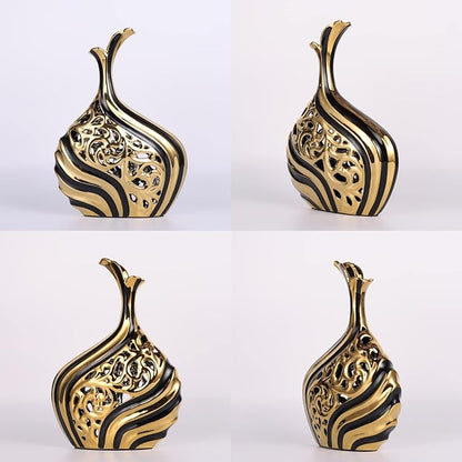 Black and Gold 15 inch Floor Standing Large vase with Unique skeletonized Large vase Pampas Grass Decoration for Living Room, Home Office Porch Shelves on Floor entryway Entrance Tabletop Decoration.