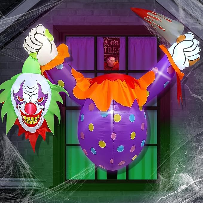 4.5FT Halloween Inflatables with LED Light, Kalolary Halloween Window Blow up Decorations Scary Clown Inflatable Halloween Window Inflatables for Outdoor Garden Holiday Party Decor