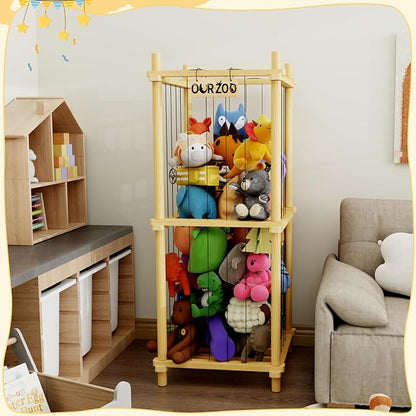 Stuffed Animal Zoo Storage Cage Wooden, 41''(3.4ft) Wood Large Stuffed Animal Storage Basket, Toy Storage for Big Stuffed Animals, Large Toy Chest for Kids Girls Boys Toy Organizer Holder
