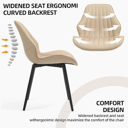 Finnhomy Dining Chairs Set of 2, Mid-Century Modern Upholstered Dining Chairs, Armless Faux Leather Accent Chairs with Backrest, Living Dining Room Chairs with Metal Legs for Dining Room, Khaki