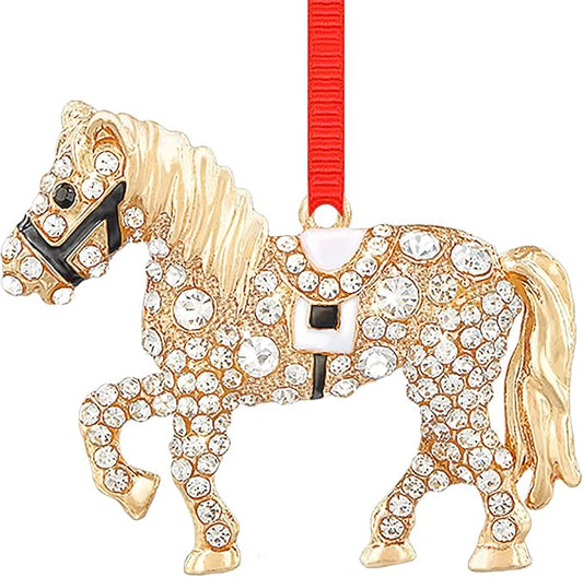 WhatSign Horse Christmas Ornament - Metal Tree Decoration With Rhinestones, Gold Hanging Farmhorse Animal Decor, Gifts for Girls and Horse Lovers