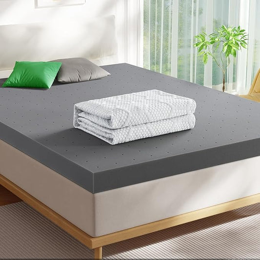 Firm Mattress Topper Queen Size, 4 Inch High Density Support Foam with Washable Protector, Charcoal Bed Topper with Ventilated Design, for Back Pain & Pressure Relief,CertiPUR-US Certified