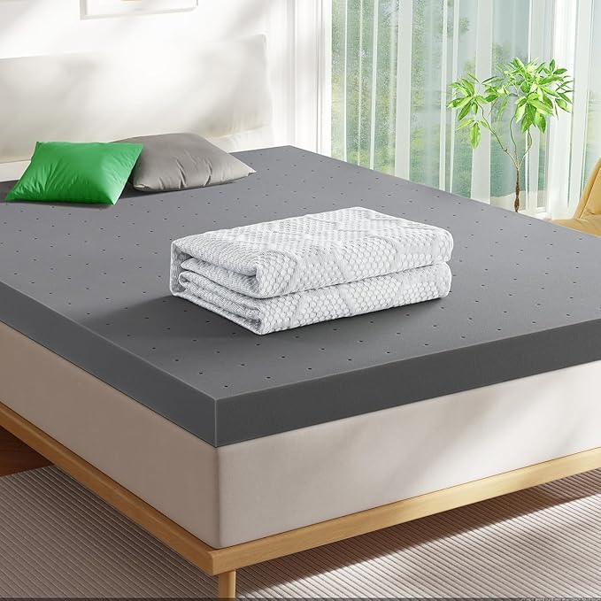Firm Mattress Topper Full Size, 4 Inch High Density Support Foam with Washable Protector, Charcoal Bed Topper with Ventilated Design for Back Pain&Pressure Relief,CertiPUR-US