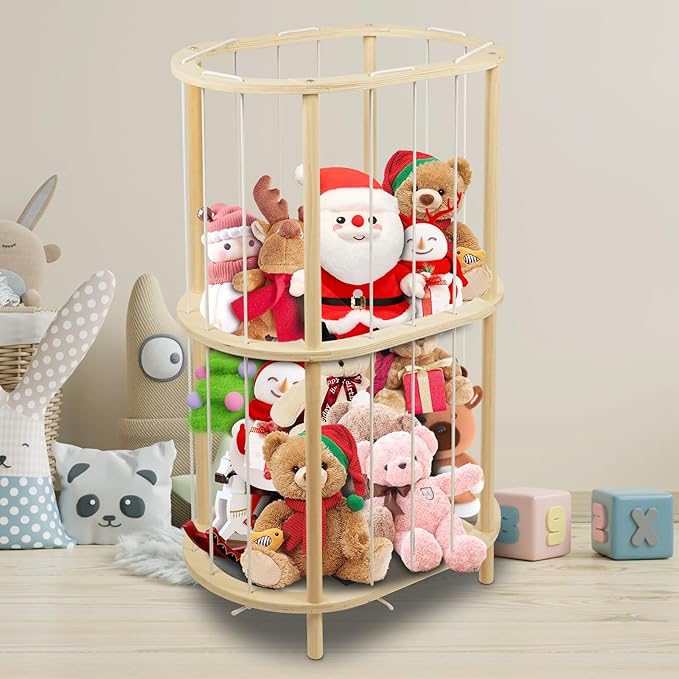 Extra Large Wooden Stuffed Animal Holder Zoo Storage Soft Toy Organizer Nursery Zoo Cage Plush Stuffed Toy Cage Kids Playroom Bedroom Decor Display Corner Ellipsoid