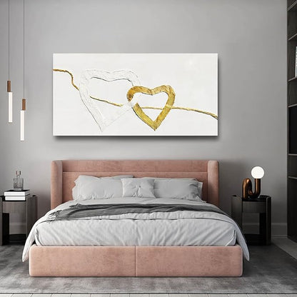 GAIDUOMAI White and Gold Abstract Wall Art Minimalist Wall Decor Heart Painting Living Room Canvas Picture Line Art for Bedroom 29x58 Inch Gallery Wall Art