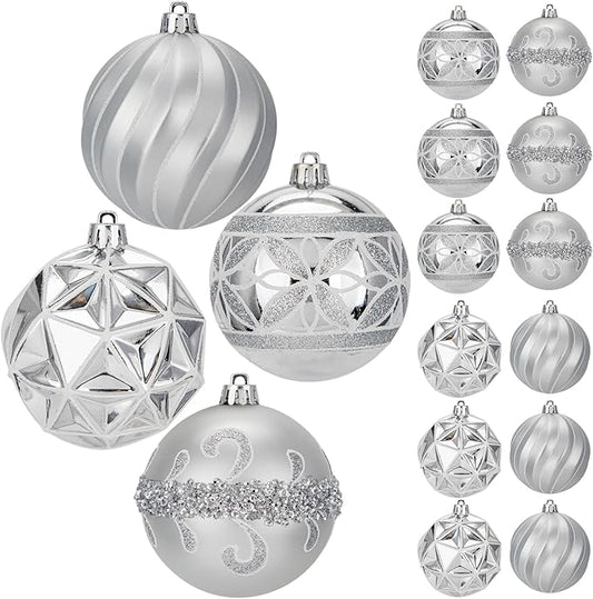 12pcs Silver Christmas Ornaments Balls 3.14 inch Glitter Hanging Christmas Tree Ornaments Set for Christmas Decorations Hand Painted Shatterproof Christmas Baubles for Xmas Holiday Party Decor