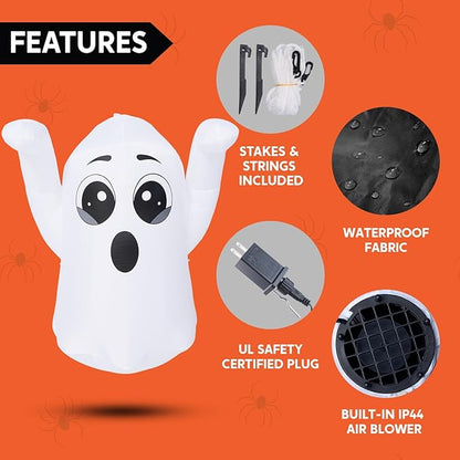 Joiedomi 5 FT Tall Halloween Inflatable Ghost Outdoor Decoration, Inflatable Halloween Ghost Decor Outdoor with Rotating Light, Blow Up Yard Decoration for Party Lawn Garden Decor