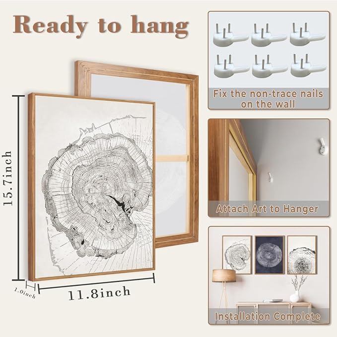 IARTTOP Framed Tree Ring Wall Art Modern Neutral Wood Stump Wall Decor Abstract Tree Spiral Wall Decor For Living Room Bedroom Office12 x16 Inch Set Of 3
