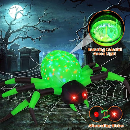 COMIN 9FT Width Halloween Inflatables Outdoor Decorations Spider Blow Up Yard Decoration with Built-in LED for Yard Garden Party Lawn (Green)