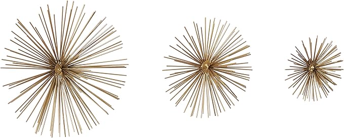 Deco 79 Metal Starburst 3D Short Spike Wall Decor, Set of 3 6", 9", 12"W, Gold