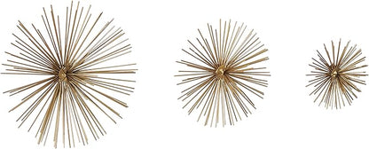 Deco 79 Metal Starburst 3D Short Spike Wall Decor, Set of 3 6", 9", 12"W, Gold