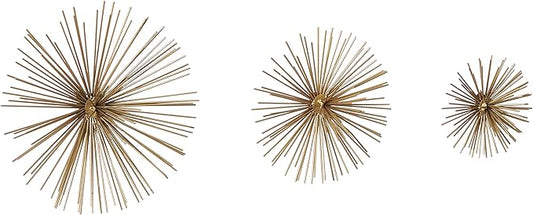 Deco 79 Metal Starburst 3D Short Spike Wall Decor, Set of 3 6", 9", 12"W, Gold