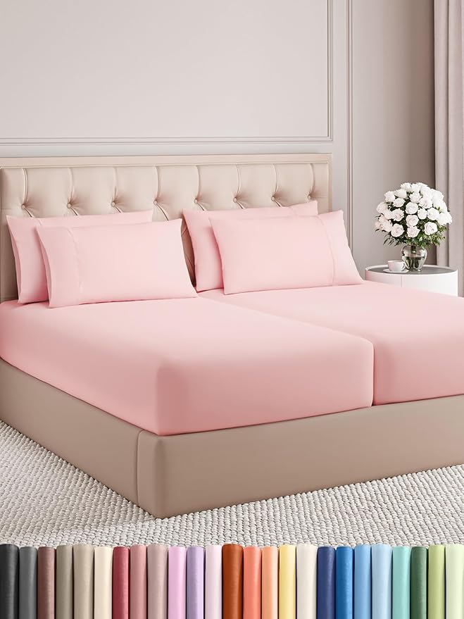 CGK Linens Split King 7 Piece Sheet Set - Cooling Sheets for Hot Sleepers - Hotel Luxury Bedding Set with 8-16 Inch Deep Pockets - 1 Flat & 2 Fitted & 4 Pillowcases - Soft & Wrinkle Free - Split King