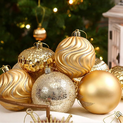 SHareconn 80pcs Christmas Balls Ornaments Set, Contemporary Light Luxury Gift Set, Shatterproof Plastic Decor for Xmas Tree Holiday Wedding Party Decorations with Hanging Strings, Dark and Light Gold