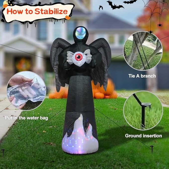 8FT Grim Reaper Halloween Inflatable Decorations Outdoor Scary Blow Up Yard Decor Built-in Scary Sound, with LED Lights, Large Spooky Inflatables for Lawn, Porch, Party, Graveyard