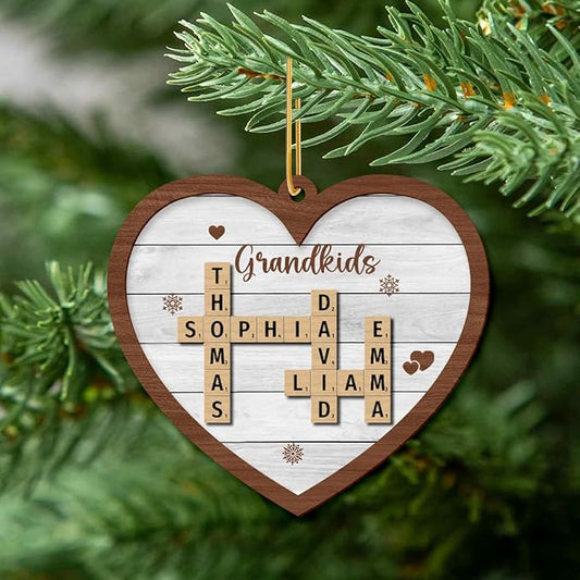 Personalized Crossword Ornament, Custom Wooden Christmas Decoration with Family Names, Personalized Ornaments for Christmas, Personalized Wooden Decoration, Custom Christmas Ornament
