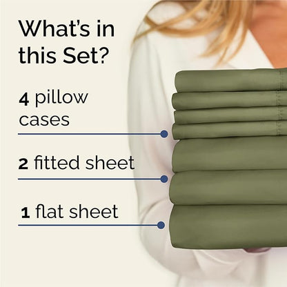 CGK Linens Split King 7 Piece Sheet Set - Cooling Sheets for Hot Sleepers - Hotel Luxury Bedding Set with 8-16 Inch Deep Pockets - 1 Flat & 2 Fitted & 4 Pillowcases - Soft & Wrinkle Free - Split King