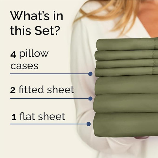 CGK Linens Split King 7 Piece Sheet Set - Cooling Sheets for Hot Sleepers - Hotel Luxury Bedding Set with 8-16 Inch Deep Pockets - 1 Flat & 2 Fitted & 4 Pillowcases - Soft & Wrinkle Free - Split King
