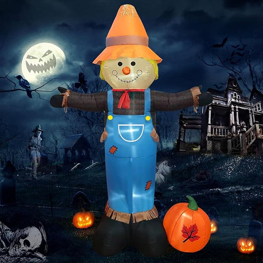 8FT Tall Thanksgiving Inflatable Scarecrow Inflatable Holiday Yard Decoration with Build-in LED Lights, Blow up Thanksgiving Scarecrow for Holiday Party Yard Lawn Garden