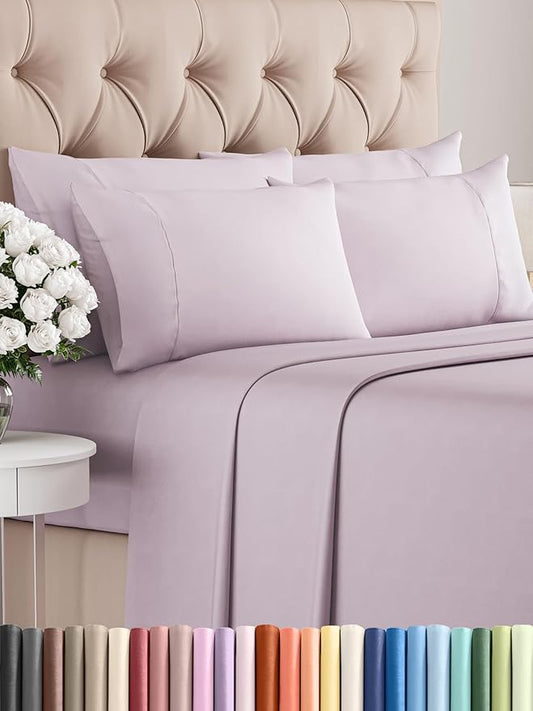 CGK Linens Queen 6 Piece Sheet Set - Cooling Sheets for Hot Sleepers - Hotel Luxury Bedding Set with 8-16 Inch Deep Pockets - 1 Flat & 1 Fitted & 4 Pillowcases - Soft & Wrinkle Free - Light Lavender