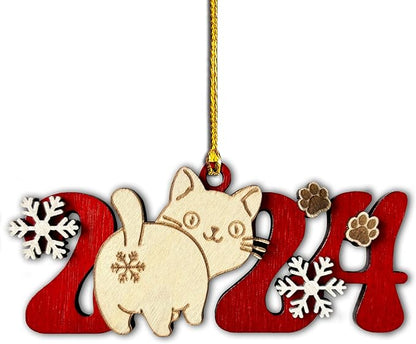 Personalized Cat 2024 Wooden Christmas Ornament - Custom Pet-Themed Holiday Tree Decoration for Cat Lovers - Easily Personalize with a Name or Message Using Marker (Marker Not Included)