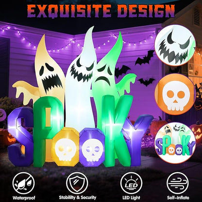 Halloween Inflatables Ghost Outdoor Decorations 8ft Spooky Giant 3 Ghosts Blowup Yard Decor with Built-in Lights Scary Decoration for Holiday Party Yard Porch Lawn Garden Home Indoor Outside