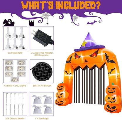 AerWo 12FT Tall Halloween Inflatables Archway Giant Arch, Pumpkin Blow Up With Built-in LED Lights for Outdoor Decorations, Holiday Yard Lawn Garden Party Decor