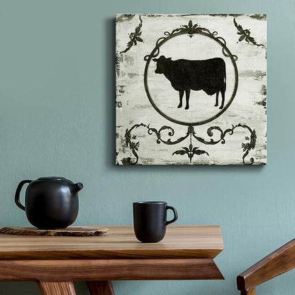 Cute Animals Artwork Abstract Colorful Painting Wall Art on Canvas, Berkshire Cow Wall Art, Ready to Hang, 10'' x 10''
