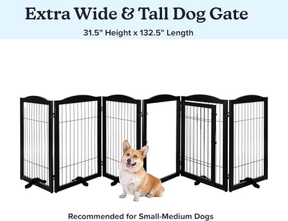 Pet Gate - 6-Panel Indoor Folding Dog Fence for Stairs or Doorways - 133x32-Inch Freestanding Play Pen with Support Feet by PETMAKER (Black)