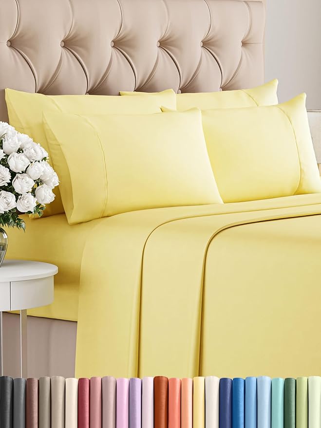 CGK Linens Queen 6 Piece Sheet Set - Cooling Sheets for Hot Sleepers - Hotel Luxury Bedding Set w/ 8-16 Inch Deep Pockets - 1 Flat & 1 Fitted & 4 Pillowcases - Soft, Easy Care & Wrinkle Free - Yellow