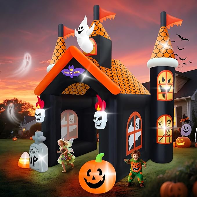 12FT Halloween Inflatable Archway with LED Light, Kalolary Large Haunted House Inflatable Ghost Pumpkin Blow up Tunnel Halloween Outdoor Yard Decoration for Halloween Party Home Lawn Family