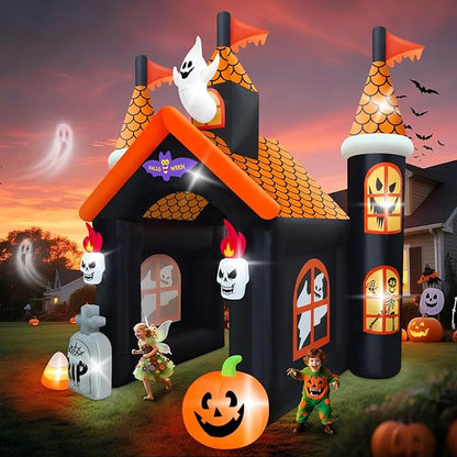 12FT Halloween Inflatable Archway with LED Light, Kalolary Large Haunted House Inflatable Ghost Pumpkin Blow up Tunnel Halloween Outdoor Yard Decoration for Halloween Party Home Lawn Family