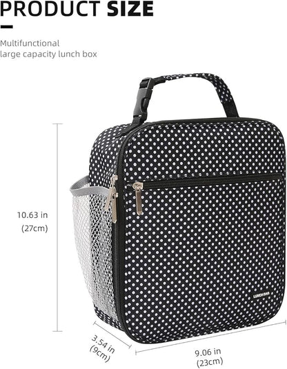 Lunch box Lunch bag for men women Insulated Lunchbox Lunch bags for Work Picnic Travel (Black polka dot)