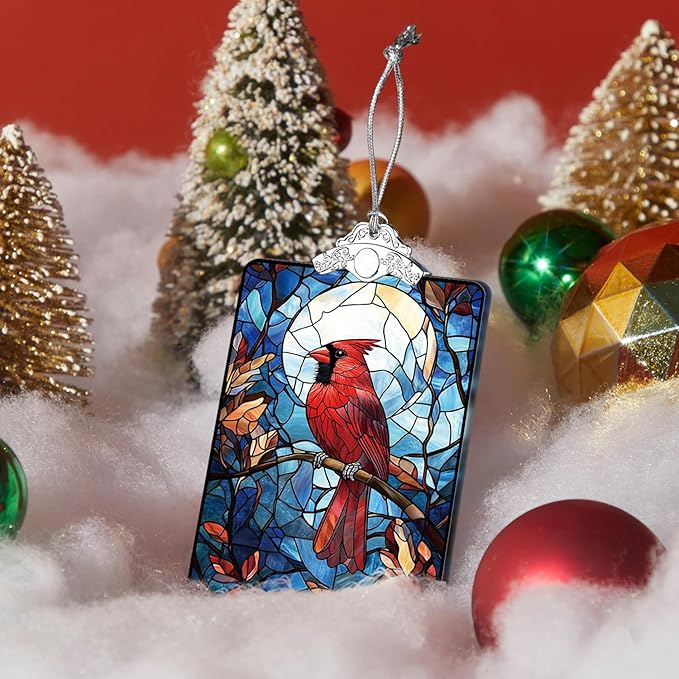 Cardinal Stained Glass 2025 Christmas Ornament, Tree Hanging Decoration for Gift Exchange or Stocking Stuffer, Christmas Tree Decor, 3.8 x 2.4 Inch