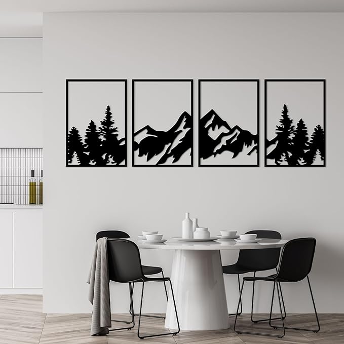 ESTART Large Mountain Wall Art - 4 Pcs Metal Wall Decor, Suitable For Living Room, Bedroom, Office (Mountain Forest)