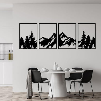 ESTART Large Mountain Wall Art - 4 Pcs Metal Wall Decor, Suitable For Living Room, Bedroom, Office (Mountain Forest)