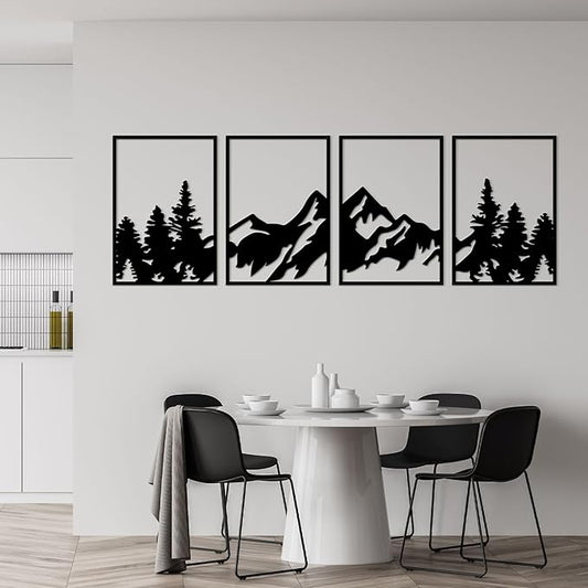 ESTART Large Mountain Wall Art - 4 Pcs Metal Wall Decor, Suitable For Living Room, Bedroom, Office (Mountain Forest)