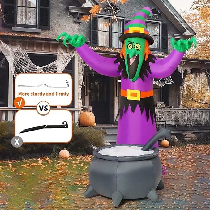 COMIN 6FT Halloween Inflatables Animated Witch Waving Hands Blow Up Outdoor Yard Decorations Garden Lawn Decor