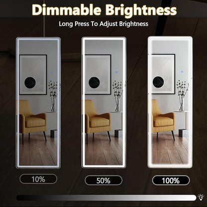 Sweetcrispy 64"x21" Mirror Full Length Standing Mirror with LED Lights, Lighted Floor Mirror with Stand, w/Dimming & 3 Color Lighting, Wall Mirror Full Length Aluminum Alloy Thin Frame, White