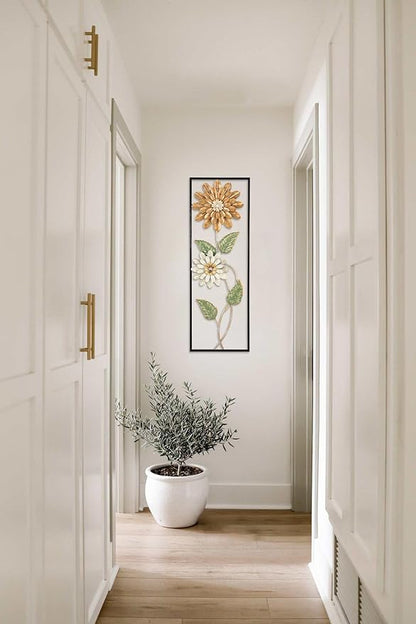 Metal Wall Art, Set of 2 Large Mordern Rectangular Wall Panels, Abstract Minimalist Flower Wall Décor for Living Room, Bedroom, Kitchen, Hallway Decoration