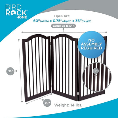 INTERNET'S BEST Arched Top Dog Gate | 3 Panel, 36" H Wooden Pet Barrier for Dogs or Cats | Freestanding Folding Room Divider for Doorways, Hallways, Stairs, and Porch | Portable, Extra Wide | Espresso