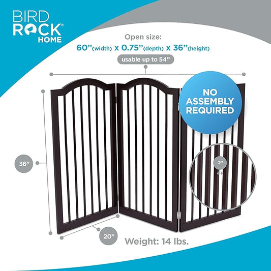 INTERNET'S BEST Arched Top Dog Gate | 3 Panel, 36" H Wooden Pet Barrier for Dogs or Cats | Freestanding Folding Room Divider for Doorways, Hallways, Stairs, and Porch | Portable, Extra Wide | Espresso