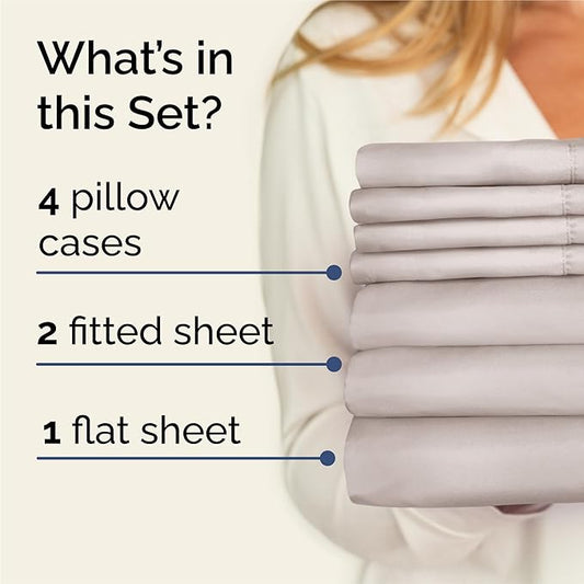 CGK Linens Split King 7 Piece Sheet Set - Cooling Sheets for Hot Sleepers - Hotel Luxury Bedding Set with 8-16 Inch Deep Pockets - 1 Flat & 2 Fitted & 4 Pillowcases - Soft & Wrinkle Free - Split King