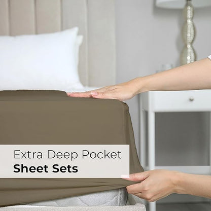 Extra Deep King Sheet Set - 6 Piece Breathable and Cooling Sheets - Hotel Luxury Bed Sheets Set - Easy & Secure Fit - Soft, Wrinkle Free and Comfy Sheets Set - Khaki Sheet Set with Extra Deep Pockets