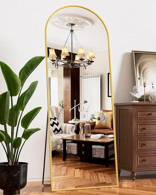 Antok Full Length Mirror, 65"x22" Floor Mirror Freestanding, Full Body Floor Standing Mirror with Stand for Bedroom, Hanging Mounted for Living Room Cloakroom, Gold