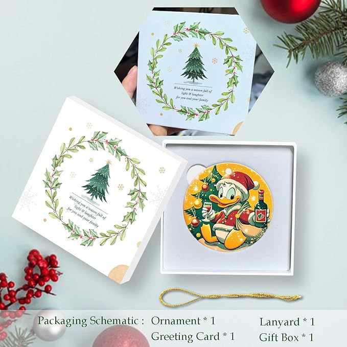 A Cute Christmas Duck Ornament Round Ceramic Ornament Xmas Keepsake for Christmas Tree Winter Holiday Xmas Gift for Women Men Xmas Hanging Ornament 3"